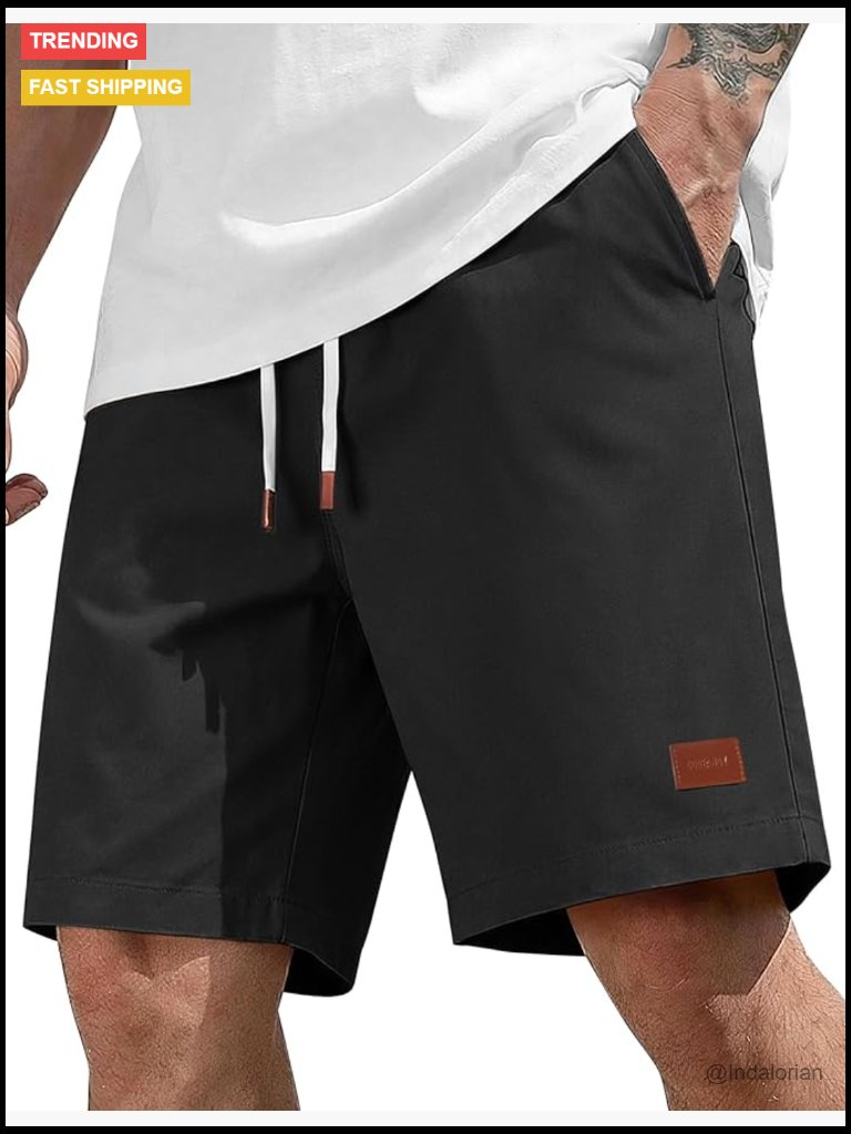 Cotton Chino Shorts With Elastic Waist Drawstring And Pockets